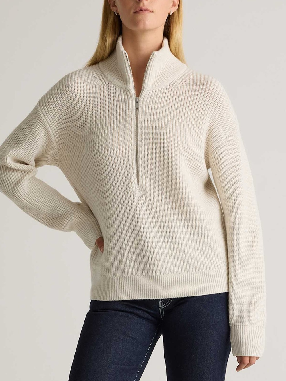 Quince Australian Merino Wool Half Zip Sweater Heather Bone Womens Small